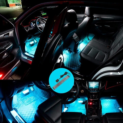 RGB-LED-Autoinnenbeleuchtung über USB | Bluetooth-Verbindung mit der Anwendung auf dem Telefon | 4x LED-Streifen 12 Dioden 5050 22cm | IR-Fernbedienung | Musikmodi 
