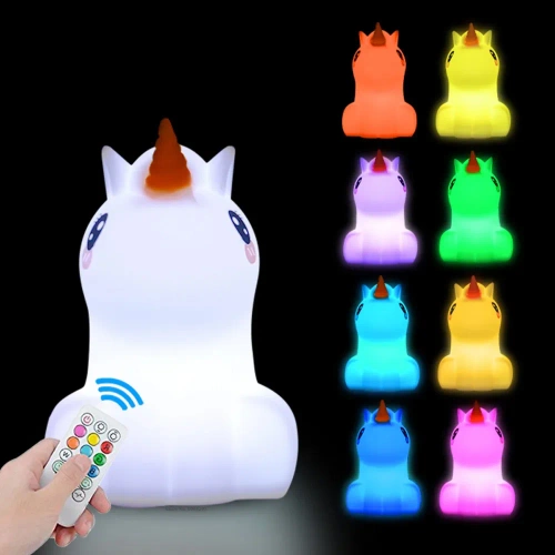 LED-Nachtlicht Einhorn | tragbare Kinderleuchte, 9 Lichtfarben, USB-aufladbar | JL-219