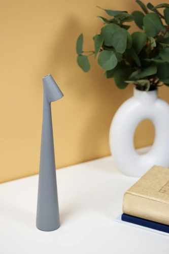 Tischleuchte | 33,5 cm | kabellose Nachttischleuchte mit integriertem Akku, Touch-Bedienung | grau | HMS-355-GREY