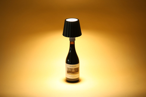 Tischlampe zum Aufstecken auf eine Flasche | HJA47-SCHWARZ | LED-Tischlampe mit eingebautem Akku