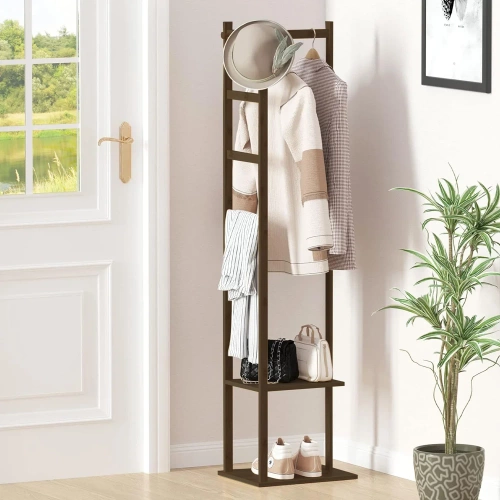 Garderobenständer mit Ablagen | dunkel bambus | BYY-505-RW