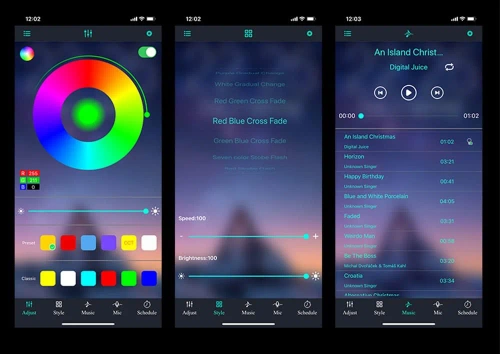 LED-Innenraumbeleuchtung für Auto unter USB | Bluetooth-Verbindung mit Smartphone-App | 4x LED-Streifen 12 SMD 5050 22 cm | IR-Fernbedienung | Musikmodi