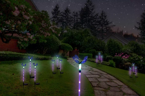 Gartensolar-LED-Lampe Schmetterling | 73 cm, 600 mAh | FLD-42-BLUE