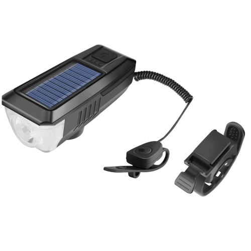  Solar-Fahrradlicht mit leistungsstarker 350lm LED, 120dB Hupe und USB/Solar-Aufladung | Fahrradlichter mit Hupe | QX-LY-17