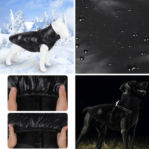 Winter Hundejacke mit integrierten Geschirr | Größe M | warm, wasserdicht | PET-017S-BK