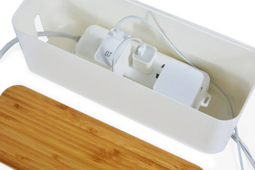JB2391-L | Kabelmanagement Organizer Box mit Bambusdeckel inkl. | Kabelorganisation - Steckdosenleiste und Kabel verstecken für zu Hause und Büro | Größe L