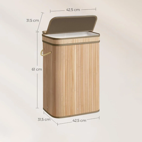 Wäschekorb | Bambus Aufbewahrungsbox für Spielzeug | Holz Wäschesammler | 1-Kammer Wäschekorb für Badezimmer | 80 l | UYL-80L-LIBR