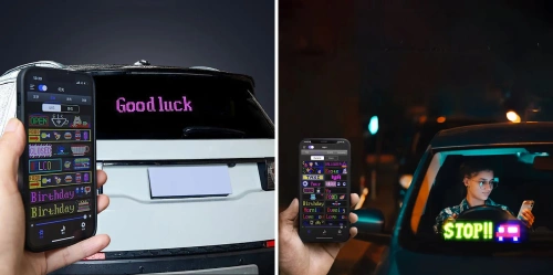 Programmierbare LED-Anzeigetafel „Devil Eyes“ | 70 x 173 mm | RGB-Panel für Auto und Lkw | individuelle Schriftzüge und Animationen | HRP-1632