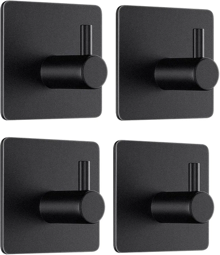 Schwarzer Kleiderhaken für Kleidung, Geschirrtücher, Handtücher | Selbstklebende Halterung für Küchenzubehör | BXG-4PCS-SCHWARZ