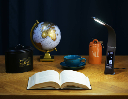 Schreibtischleuchte mit LCD-Anzeige für Büro und Arbeitszimmer | Uhr, Wecker, Datum, Temperaturanzeige | MT-542