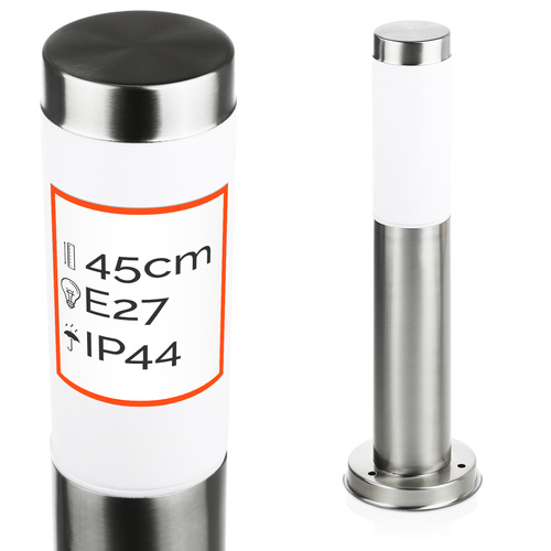 Gartenleuchte Stehleuchte, runder Poller für E27 Leuchtmittel | 45 cm, 230 V, Edelstahl | LLR-45CM