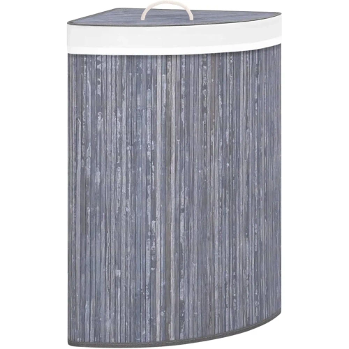 Grauer Wäschekorb | Bambus-Spielzeugbehälter | Holzwäschekorb | Einzelkammer-Wäschesammler für das Badezimmer | Eckiger Wäschekorb | AYL-60L-GREY