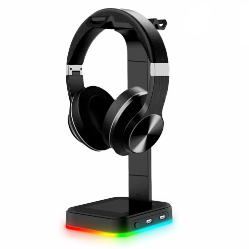 Kopfhörerständer | Haken, Ständer, Halterung für Kopfhörer | RGB-Beleuchtung | HS-D9-SCHWARZ