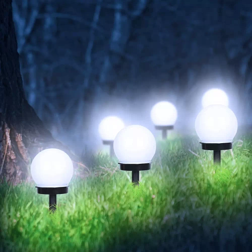 Solar-Gartenlampe Weiße Kugel | Erdspieß, Bodenmontage | 10cm | YNG-105-WC