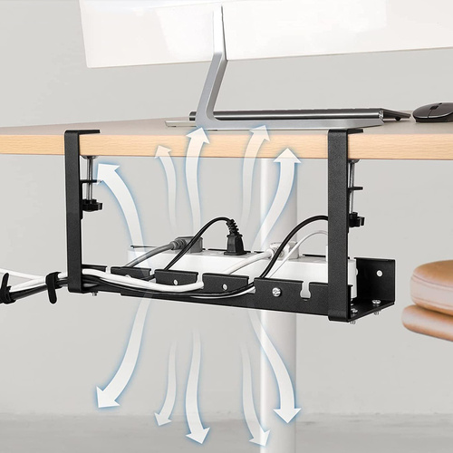 Verstellbarer Kabel-Organizer für Schreibtischunterbau 29-53 cm | Korb, Führung, Halterung | Schwarz | CWT-O3