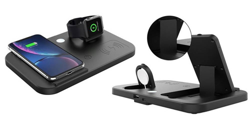 Ladestation für Apple iPhone, AirPods und Watch | 15 W kabelloses Ladegerät für Smartphone und Kopfhörer | Reiseversion | WD-04