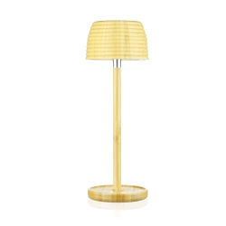 LED-Tischleuchte aus Bambus | Touch-Steuerung für Farbtemperatur | kabellose Nachttischleuchte mit integriertem 1.500 mAh Akku, USB-C | YG-VM41B