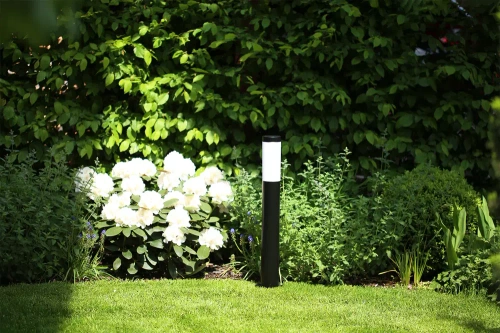 Stehende Gartenlaterne, runder Pfosten für E27-Glühbirne | 230V Stromversorgung, Edelstahl | Mattschwarz, 65cm | LLR-65CM
