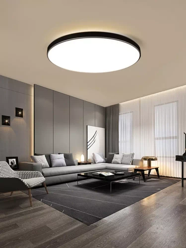 Schwarze, runde LED-Deckenleuchte 24W | Flimmerfreies Aufbaupanel | RLB-C30W-B