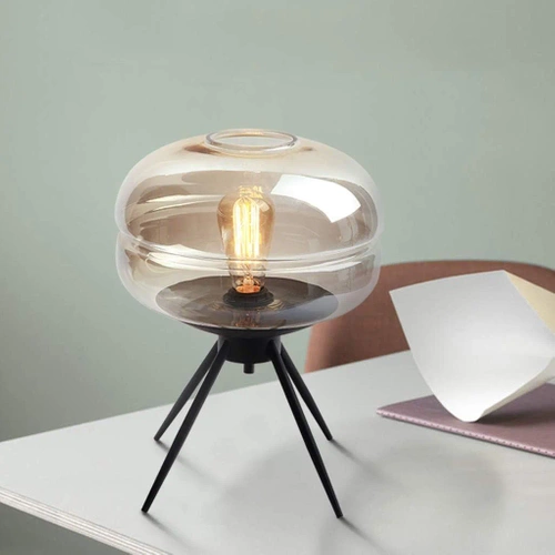Stilvolle Nachttischlampe mit Glaslampenschirm | Moderne Glas-Tischlampe | BH-233-BROWN