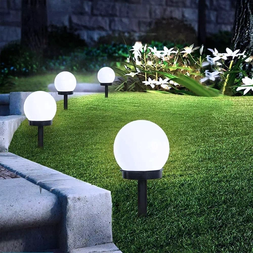 Solar-Gartenlampe Weiße Kugel | Erdspieß, Bodenmontage | 10cm | YNG-105-WC
