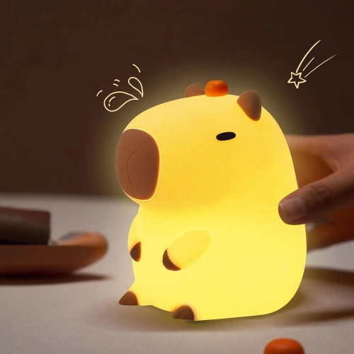 Silikon LED Nachtlicht Capybara | Tragbare Kinderlampe 8 Beleuchtungsmodi mit Timer | Nachtlicht mit warmem Licht 3000K | DS-CPBR-01