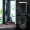 Badezimmer Mülleimer | rund, Bambusdeckel, Pedal | 5 Liter, schwarz | GY-TB5L