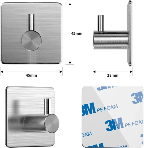 Silberner Kleiderhaken für Kleidung, Handtücher, Geschirrtücher | Selbstklebende Halterung für Küchenutensilien | BXG-4PCS-SILVER