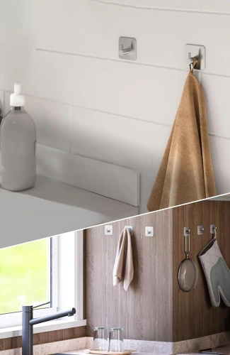 Silberner Kleiderhaken für Kleidung, Handtücher, Geschirrtücher | Selbstklebende Halterung für Küchenutensilien | BXG-4PCS-SILVER