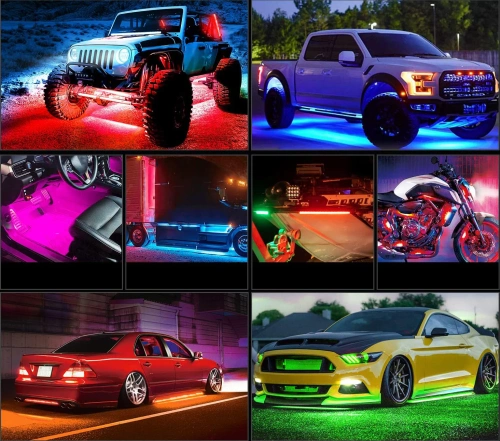 LED-Unterbodenbeleuchtung | Flexible RGB-Streifen, Bluetooth-App-Steuerung, 2 x 90 cm, 2 x 120 cm