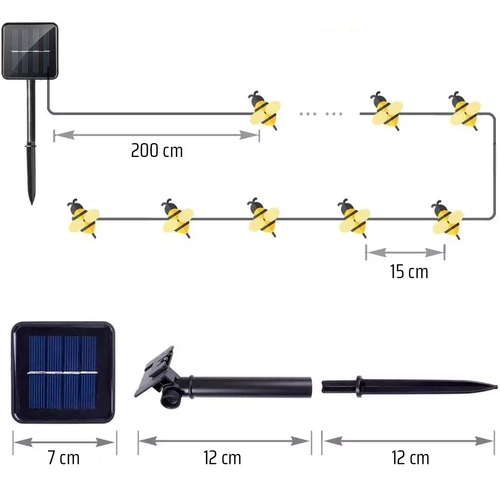 Solar LED-Girlande Bienen 20 LED Gartenlampe 5m | BEE-20LED-5M