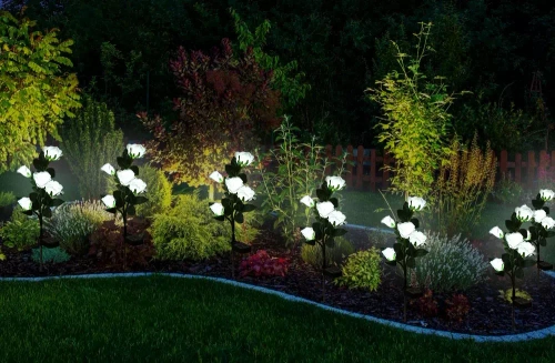 Solarblume | Solar-LED-Gartenlampe Weiße Rosen | 74 cm, 600 mAh | FLD-35-WHITE