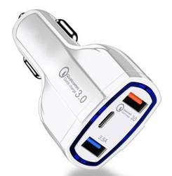 Schnellladegerät fürs Auto 2x USB 1x Typ-C | Schnellladung Quick Charge 3.0 | Umgebungs-LED | CA-005