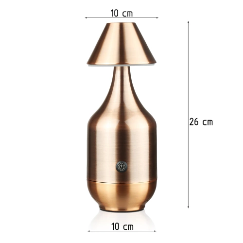 Kupferfarbene LED-Tischleuchte mit eingebautem Akku | Berührungsempfindliche Nachtlampe mit einstellbarer Leistung und Farbe | Moderne Lampe für Restaurants, Hotels und Wohnzimmer | YG-D030-KUPFER