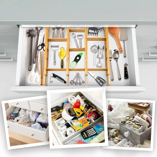 Möbel-Organizer für Schubladen | Verstellbare Facheinteilungen | Bambus-Trenner mit 9 Einsätzen | KBT-W566