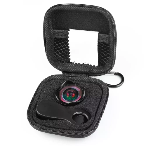 4K HD Objektiv, Linse, Aufsatz für Handy | 2-in-1 Makro 15x + Weitwinkel | Clip, Hülle, Tuch | DT-020