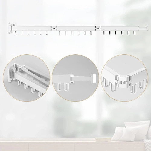 Ausziehbarer Kleiderständer | Klappbarer Wäscheständer mit Wandstange und Haken | weiß | LYJ-T90-WHITE