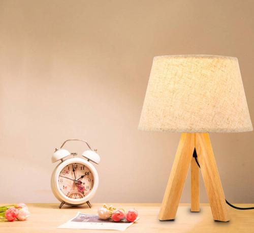 Tischleuchte aus Naturholz mit Stoffschirm | 40 W E27 | Schreibtisch- oder Nachttischleuchte | DL05