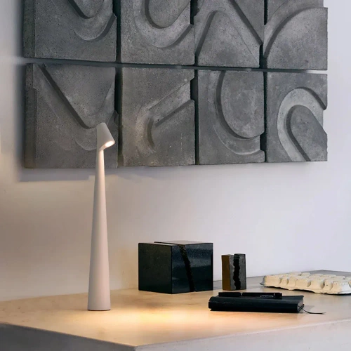 Tischlampe 33,5 cm | Kabellose Nachttischlampe mit eingebautem Akku | Lampe mit Touch-Steuerung | HMS-355-GREY