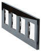 Vierfach-Rahmen-Set + 4x Schuko-Steckdose mit Erdung 230V | Gehärtetes Glas | Schwarz | SC80-4