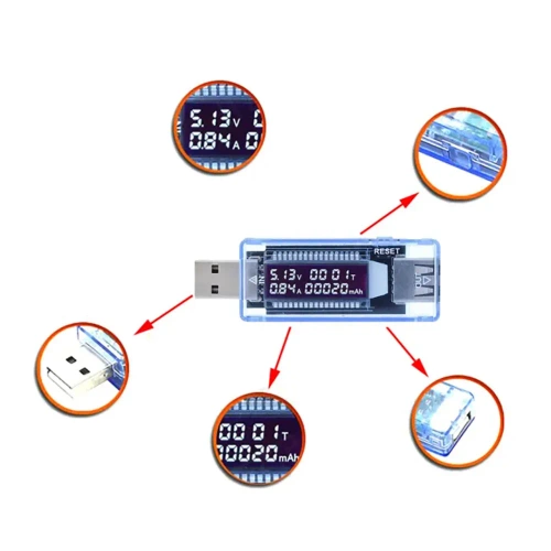 Digitales USB-Voltmeter | Spannungs- und Strommessgerät, Batteriekapazitäts-Tester, multifunktionales Prüfgerät | blau | KWS-V20-BLUE
