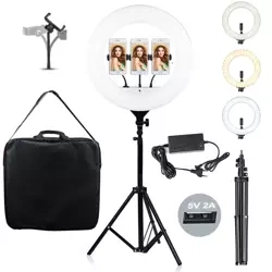 Starker LED-Ringlicht mit stufenloser Farb- und Helligkeitsregelung, 195 cm Stativ | 3 Handyhalter, Tasche | YQ-480B