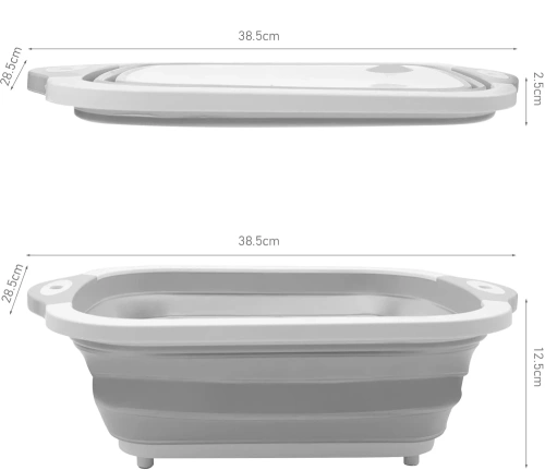 Faltbare Spülschüssel mit Ablauf | Camping-Schüssel mit Schneidebrett | ZXS-398-GREY