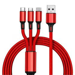 3-in-1 Ladekabel | USB auf Micro USB, iPhone Lightning, USB Typ-C | 1,2 m | UC08-1.2M-3in1-rot