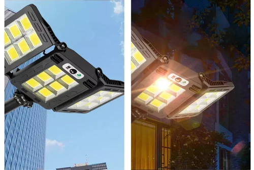 Garten Solar-LED-Lampe mit Bewegungs- und Dämmerungssensor IP65 | 3 verstellbare Panels | 360 LED-COB-Lampen | IR-Fernbedienung | LD-W786