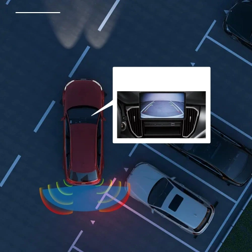 Kennzeichenrahmen mit Rückfahrkamera und Parksensoren – 3in1 | Rückfahrkamerarahmen mit Sensoren – Weitwinkel, LED, wasserdicht IP67