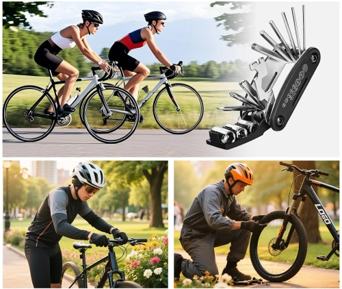 Fahrrad-Werkzeugset | Multifunktionales Reparaturset mit Werkzeugen und Flickzeug in praktischer Tasche | Modell ZUHE-AIO