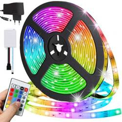 IP44 Wasserdichter RGB LED Streifen 5m | Farbwechsel LED Band mit IR Fernbedienung | Flexibel LED Lichtband für Beleuchtung von Haus