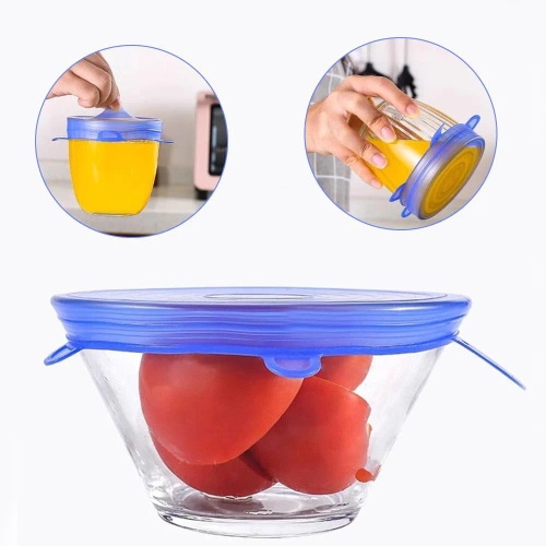 Universale Silikon-Abdeckungen | Set elastischer Deckel, 6 Stück | blau | FLR-6PCS-BLUE