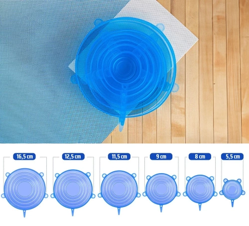 Universale Silikon-Abdeckungen | Set elastischer Deckel, 6 Stück | blau | FLR-6PCS-BLUE
